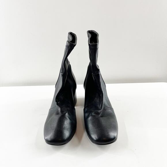 Stuart Weitzman Nappa Square Toe Leather Ankle Boots Booties Black 7.5 - Picture 2 of 10